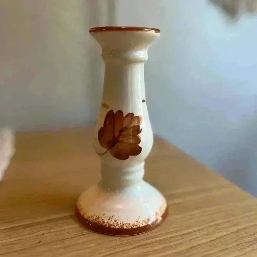 Vintage Ceramic Fall Candlestick Holder Forest leaves woodsy cottagecore boho 6“